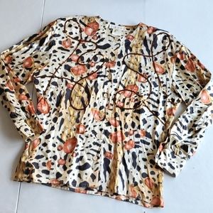 ESCADA Vintage 100% Silk Button Closure Sequin Detail Blouse